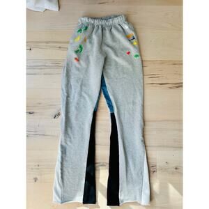 MNML Unisex Sweatpants Grey Size XS Flared Leg Paint Splatter High Waist